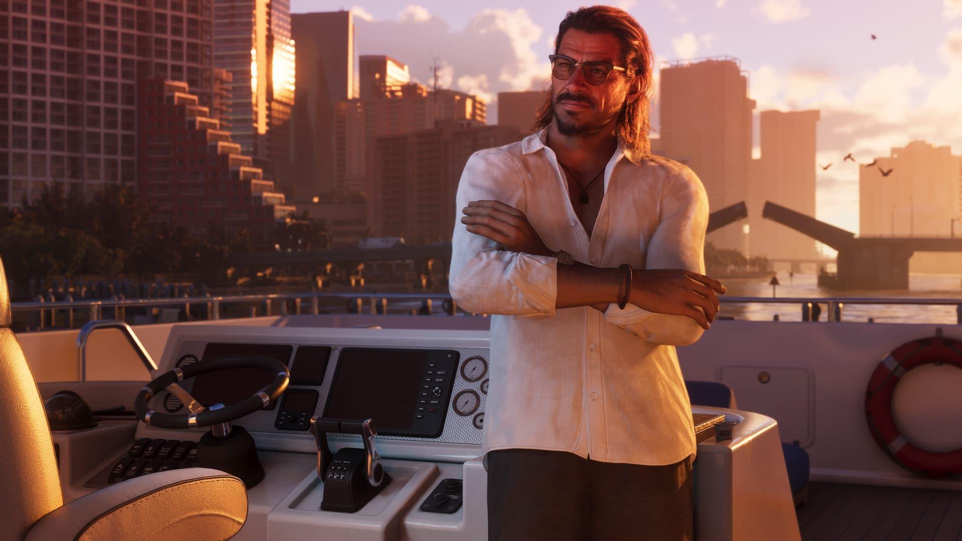 Raul Bautista with his arms crossed beside a boat's throttle