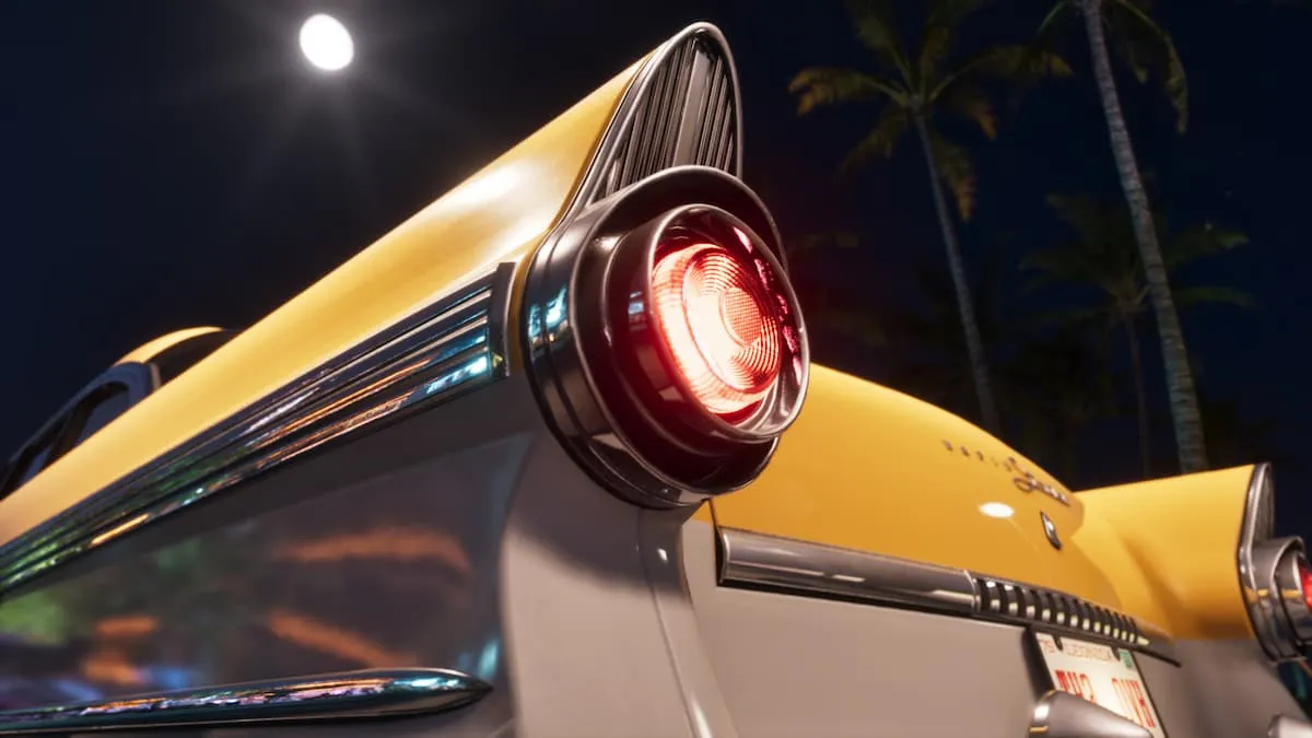 Rear three-quarter screenshot of the ’55 Vapid Stanier showing its rounded trunk in GTA 6.